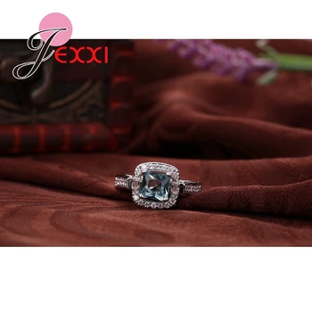 JEXXI елегантен син CZ мода луксозни 925 сребро сватбени и годежни пръстени за жени Bijoux бижута