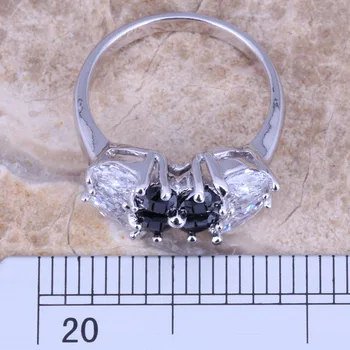 Доста черен кубичен цирконий Бял CZ 925 сребро жена размер на пръстен 6 / 7 / 8 / 9 Р1028