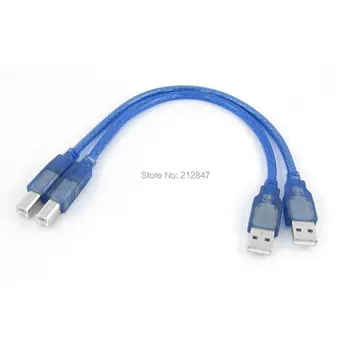 2 бр 30 см дължина високоскоростен USB 2.0 тип A/B A мъжки към B мъжки кабел прозрачен син