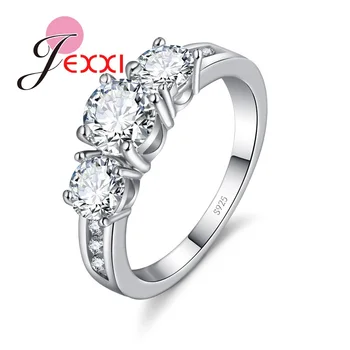 JEXXI Top Quality Women Girls Wedding Fashion Jewelry Accessories 925 Silver Обещание Rings Clear CZ Crystal цена на едро