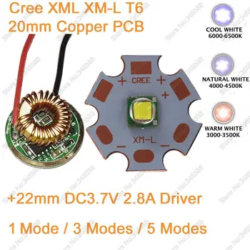 CREE XML XML-T6 10W Cool White неутрален бял топъл бял High Power LED Emitter Чип 20mm Copper PCB + 12V Input 22мм LED Driver