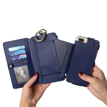 Мултифункционален кожен подвижна портфейл с цип калъф за телефон iPhone7 чанта с притежателя на картата обвивка за iPhone 7Plus 6 Plus 6s 5s