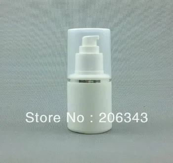 Бутилка с помпа за налягане лосион / емулсия 80ml бяла със сребърна линия за козметичен пакет