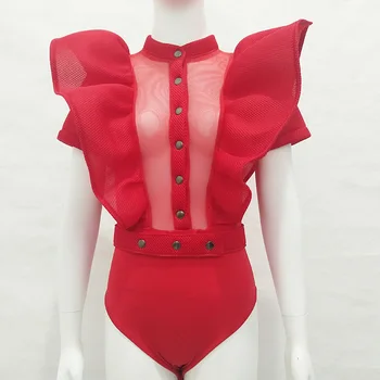 Ds Show New Clothes Atmosphere Flying Sleeves Bodysuit Women Net Етикети One-piece бански певицата Dj Performance Costumes