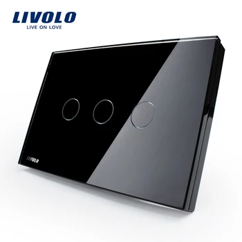 Производител, стенен прекъсвач LIVOLO, черен панел от кристално стъкло, 110~250, 3-gang Touch Control Light Switch VL-C303-82, САЩ стандарт