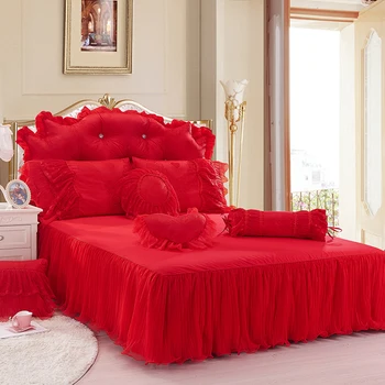 Източното дантела луксозни кралски сватбени завивки, памук, жакард queen king size bed set 4 / 8шт bedskirt+калъфка+пухени