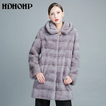 HDHOHP 2017 нови дамски палта от естествена кожа естествени норковые модни кожени палта топли зимни кожени якета, връхни дрехи дългата кожа яке за жени