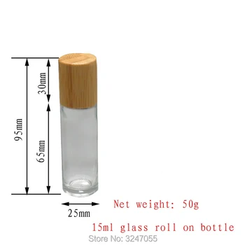 15 мл, 20 бр/лот превъзходно качество на стъклен хвърляне на бутилка етерично масло, е бамбук капачката на флакона парфюм Rolll на бутилката, грим инструменти