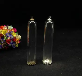 500шт 60*12 мм тръба звънец jar форма на стъкления глобус, короната на база мъниста капак стъклен флакон с висулка стъклена бутилка с капачка колие аксесоари