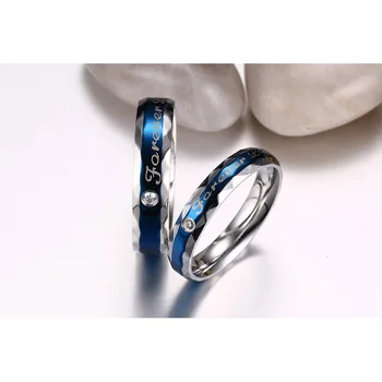Vinterly Forever Love годежен пръстен за жени, мъже 4/5 мм синьо модерен бижута от неръждаема стомана