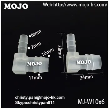 Безплатна доставка MJ-W10X6 PE Barb 8 мм до 10 мм Лакът намаляване на водата фитинг лакът съединители тръба маркуч конектор