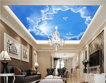 Потребителски стенописи синьо небе, бели облаци гълъби на света спалня хол фон на тавана рисувани стенни тапети