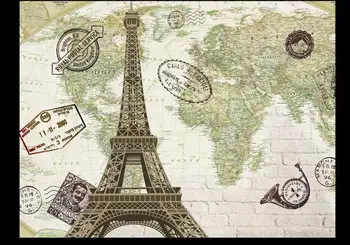 3d тапети по поръчка възстановят древните пътя карта на света, на фона на тапети Айфеловата кула