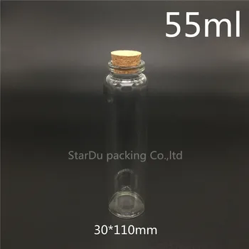 безплатна доставка 30 * 110 мм искат стъклена бутилка със запушалка, високо качество на 55 мл корк стъклени флакони дисплей бутилка на едро 240 бр./лот