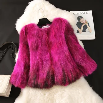 Енотовидная куче палто, 2018 нова мода жените шият лисича кожа палто с високо качество и елегантен свободен кожа палто зимно палто плюс размер
