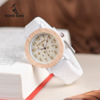 BOBO BIRD WP21 дървени часовници за жени, мъже дърво, метал дървена кутия мек силиконов каишка, кварцов часовник звездното небе дамски часовник