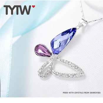 TYTW нов дизайн кристали от Swarovski Butterfly S925 сребро дамско колие с висулка, бижута, подаръци за жени