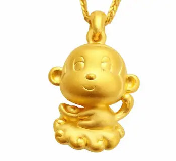 Гореща продажба на недвижими чисто 24-КАРАТОВО жълто златен медальон маймуна висулка 2.80 g