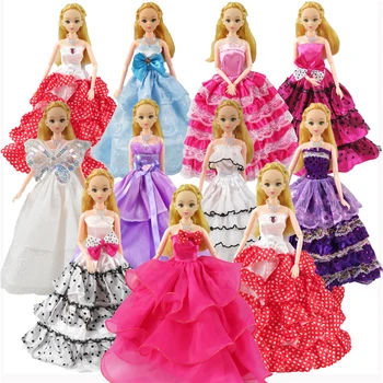 Случайни 5 бр кукла Барби рокля сватбена рокля на Принцеса рокля+5 бр мода пластмасови колие облекло за кукли Барби подарък момичета