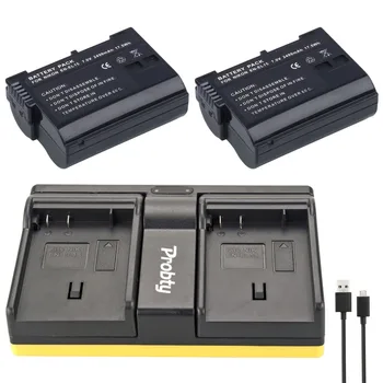 Probty 2PCS EN-EL15 EN EL15 камера батерия + USB двойно зарядно устройство за Nikon D600 D600E D800 D800E D7000 V1 MH-25 MB-D11 MB-D12
