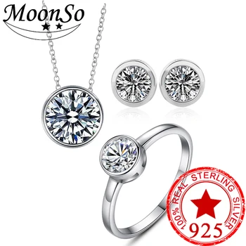 Moonso 925 сребро кръг AAA Циркон мода прост halo кръгъл пръстен за жени, бижута 2017 нов J3307S