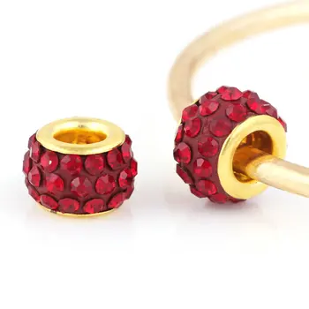 Златни перли с кръгла форма, с червени кристали САМ Big Hole Beads Spacer Murano Bead Charm Fit For гривна Pandora charms