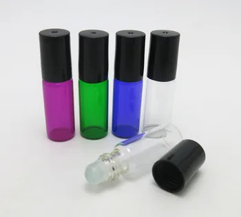 5 мл празен мини-стъклен хвърляне на бутилки за етерични масла за еднократна употреба парфюм дезодорант контейнери с черен капак и стъклена топка