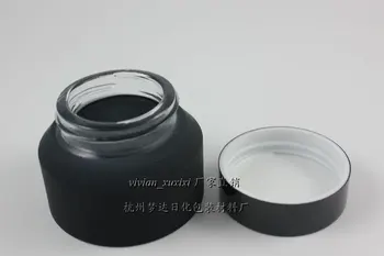 30шт 50 грама черен матиран стъклен сметана стомна с черен алуминиев капак, 50 грама козметична опаковка за маска или крем за очи, 50 грама стъклена бутилка