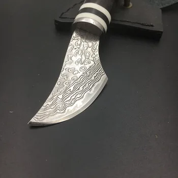 Дамасский ловен нож ръчна изработка Дамасская стомана Рог Кавель дръжка ловни ножове за оцеляване, къмпинг или faca инструмент