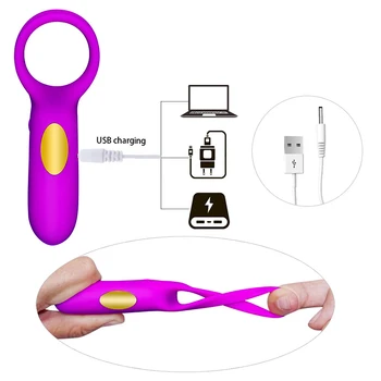 10 Скорост водоустойчив USB зареждане на мъжки пенис пръстен оргазъм масаж вибратор забавяне на трайно вибратор петел пръстен секс играчки за мъже O1