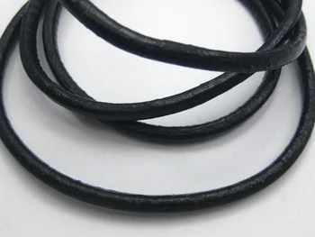 16,4 фута черен кръг кабел бижута от естествена кожа 4 мм