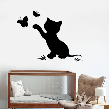 Котка коте пеперуда винилови стикери за стена детска детска стая стикер декор на детска стая САМ самозалепващи се тапети стенопис SA226
