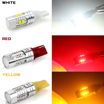 2x T10 194 W5W CREE Chip Led White/Yellow 25W 50W с проектор Лен алуминиев корпус светлини DRL интериора на автомобила обратно източник на светлина