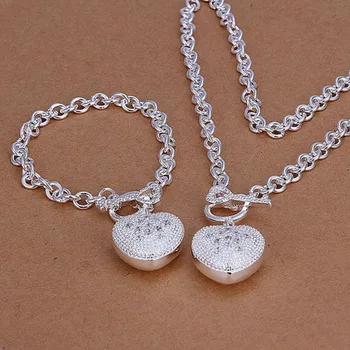 Посребрени бижута, сребро-бижута комплект бижута от инкрустирани сърцето ключът към / KPFNFXOU Bracelet062 Necklace022