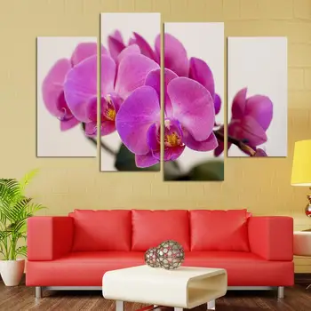 Без рамка 4 панела пеперуда орхидея цветя група живопис на платно изкуство, начало декор на стената на изкуството маслена живопис HD изображение Безплатна доставка