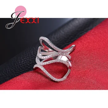 JEXXI Special Wave Design Party Jewelry For Women Charm Girls Wedding Engagement Обещание пръстен с блестящ прозрачен кубическим цирконием