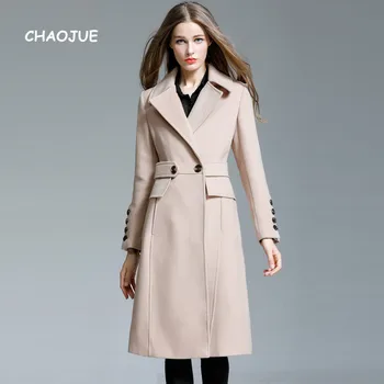 CHAOJUE дълго кашемировое палто офис Дама тънък елегантен бежов вълнени палта Дамски високо качество на по-дълги топло зимно горно облекло