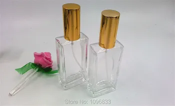 30cc 30 мл стъклен флакон с парфюм със златна капачка аромат на спрей, празни козметични опаковки правоъгълник Parfum бутилка, 20 бр/лот
