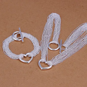 Посребрени бижута, стерлинговое сребърни бижута комплект бижута окото на сърцето /LTBSENLM Bracelet066 Necklace028