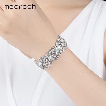 Mecresh Silver Color Кристал Tassel Bridal Jewelry Sets обеци и гривни Женски сватбени аксесоари SL076+EH424
