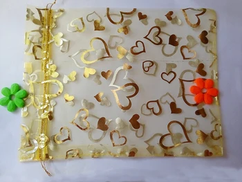 златно сърце органза чанти 13x18 см, 1000 бр. на бижута, опаковане на дисплея чанти подаръци drawstring чанта бижута за гривни