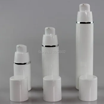 15 мл 30 мл 50 мл PP безвоздушные бутилки Бяло безвоздушный вакуум помпа бутилка лосион със сребърна линия козметични опаковки F2017492