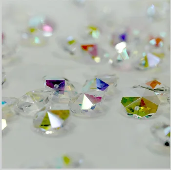 500 бр./лот, AB 14 mm color crystal octagon beads in 1 hole for wedding strands & chandelier beads