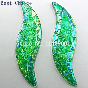 Бестселър на смола S форма на кристали зелен 14x48mm камъни и кристали, кристали Crystal шевни аксесоари за шиене-танцови костюми