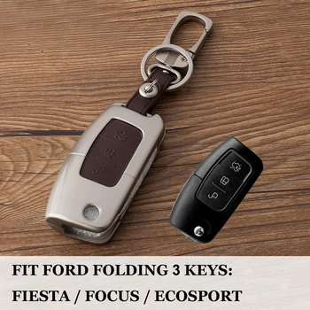 Цинк сплав + кожа 3 бутона нов пристигнал автомобил дистанционно ключ на кутията калъф за употреба за Ford Fiesta Focus 2 Ecosport 2 седан, хетчбек