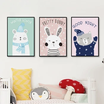07G Nordic Сладко Cartoon Animals A4 A3 A2 Платно Art Painting Print Poster Picture Wall Baby детска спалня Home Decor Mural