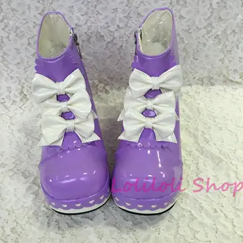 Принцеса сладка Лолита обувки Lolilloliyoyo antaina големи плоски обувки на платформа лилави обувки с висок покрив с бял възел пеперуди 5129