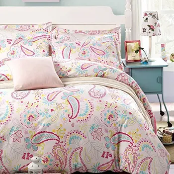 Unihome памук чаршаф комплекти, печатане на цветя модел на дизайн, пълен с Queen Size спално бельо (MYMQ)