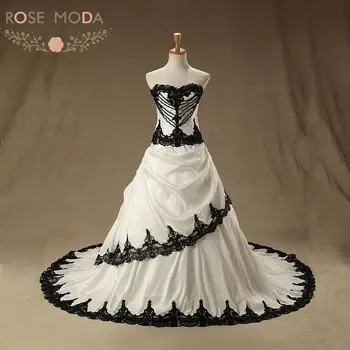 Роза мода Реколта черно сватбена рокля, перли, мъниста, дантела готически плюс размер сватбени рокли Vestidos de Noiva
