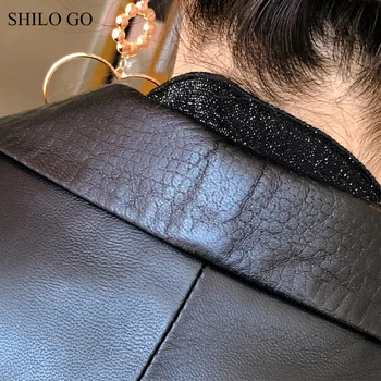 SHILO GO Leather Trench дамски Пролетната мода овча кожа естествена кожа-дълга козина яка с ревери един бутон офис дама на straigh